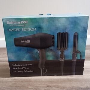 NIB BaBylissPRO Porcelain Ceramic Hair Dryer 3 Barrel Curling Iron Stylist Set